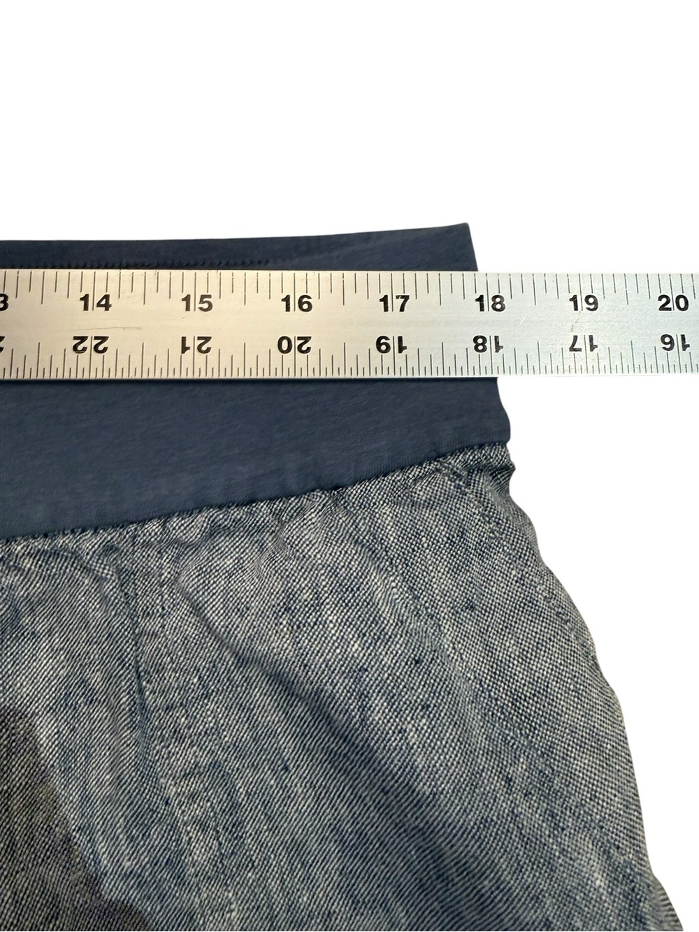 Lands' End Heathered Blue Wide-Leg Linen Pull On Pants with Blue Waistband - Picture 3 of 8